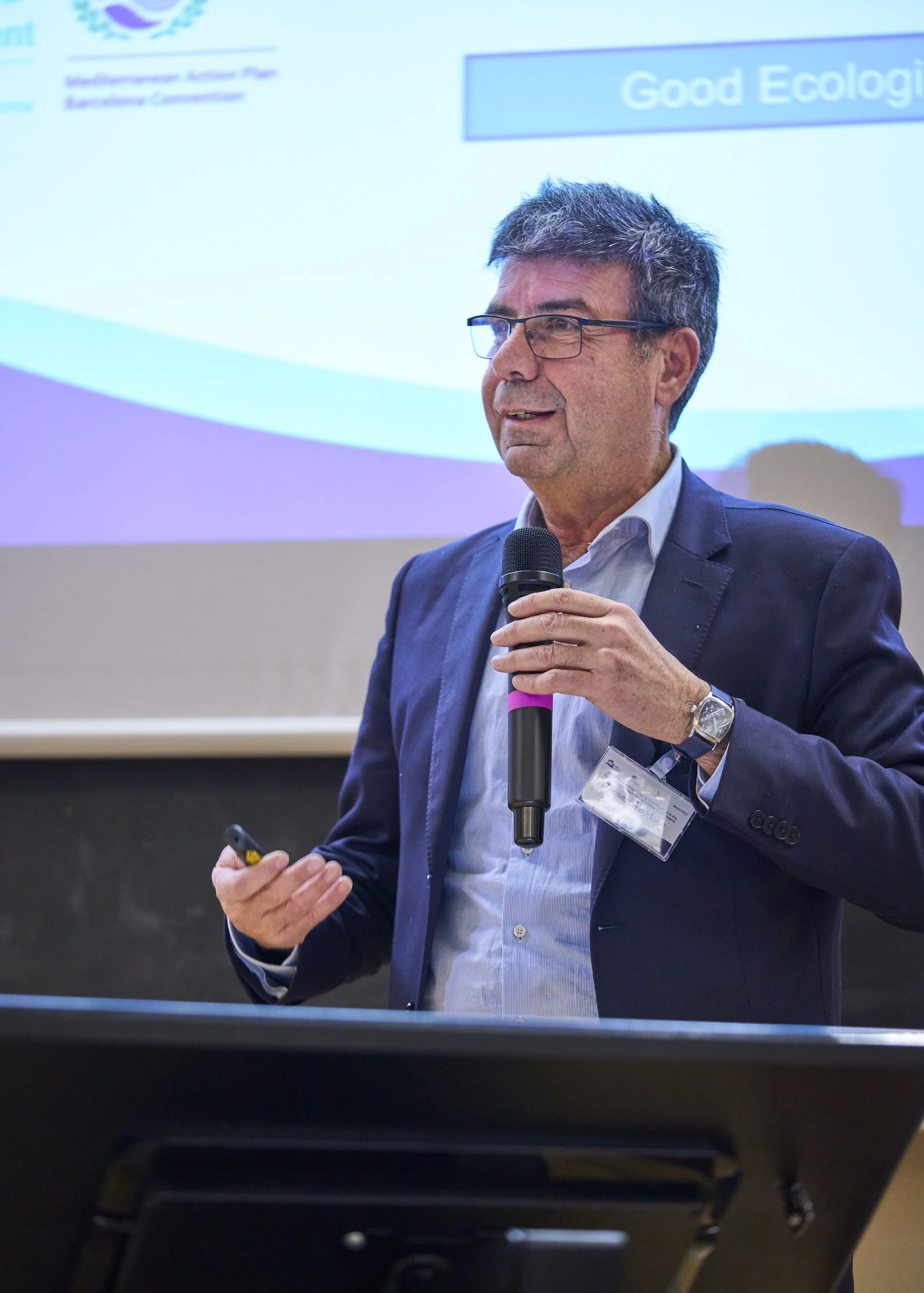 Speaker presenting at the University of Bologna workshop on sustainable coastal management