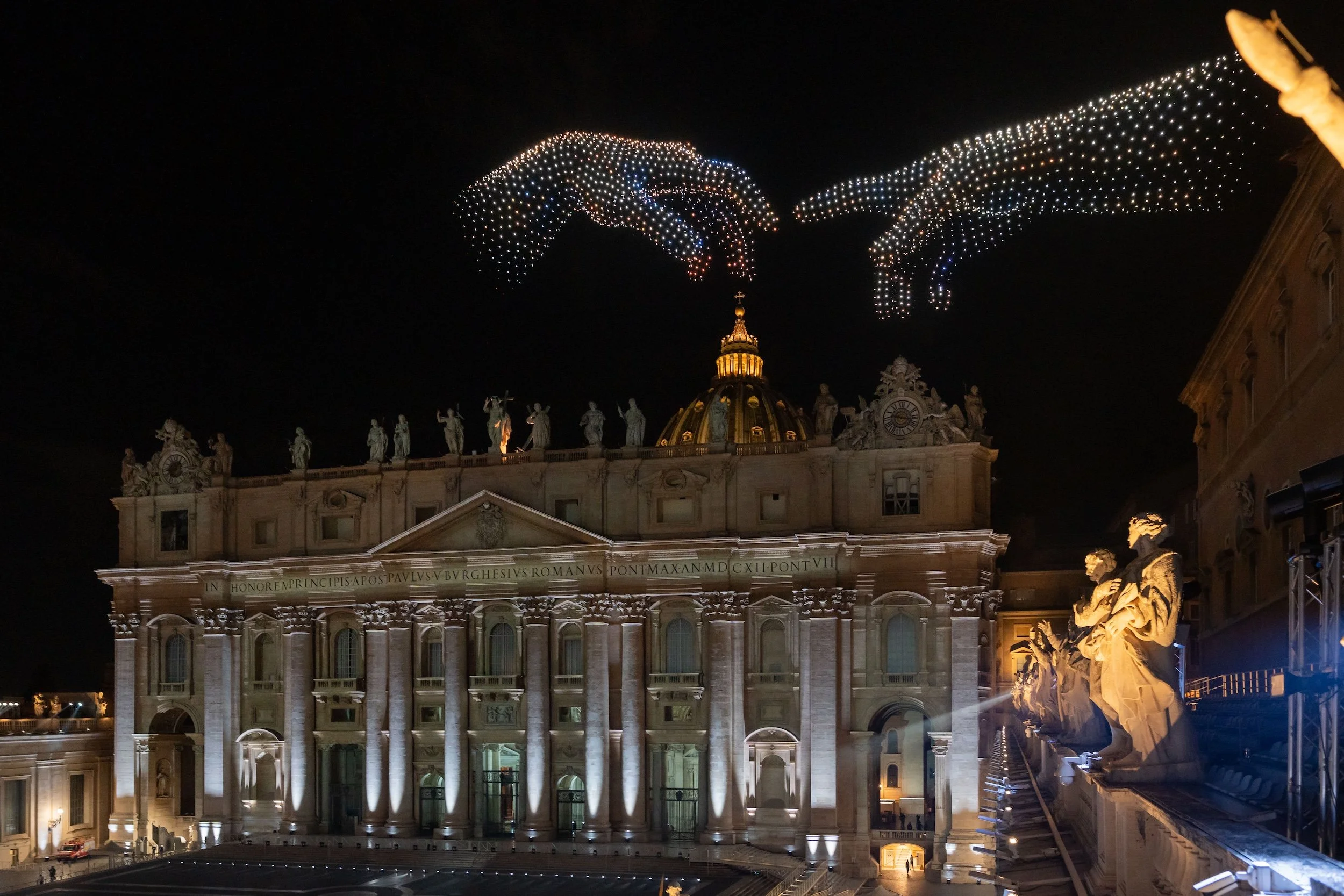 Nova Sky Stories drone show over St. Peter’s Square during the Grace for the World concert, Vatican 2025.