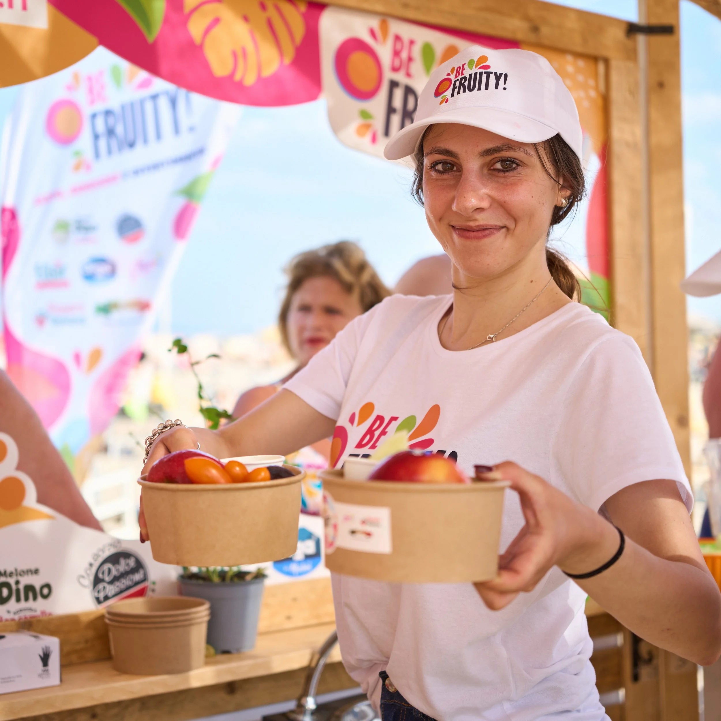 Be Fruity team on the beach of Rimini during the 2024 summer tour
