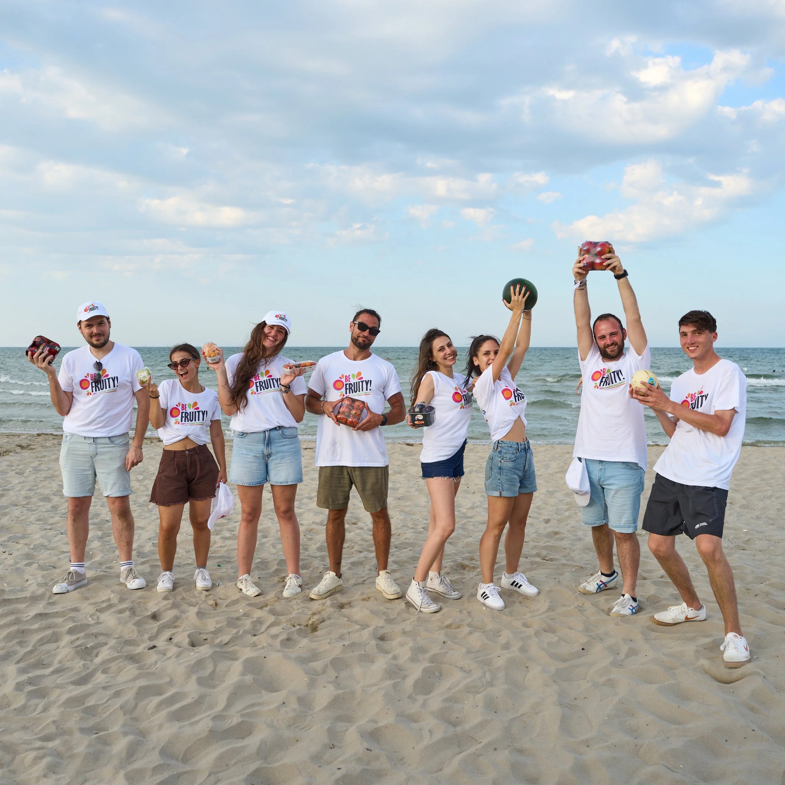 Be Fruity team on the beach of Rimini during the 2024 summer tour