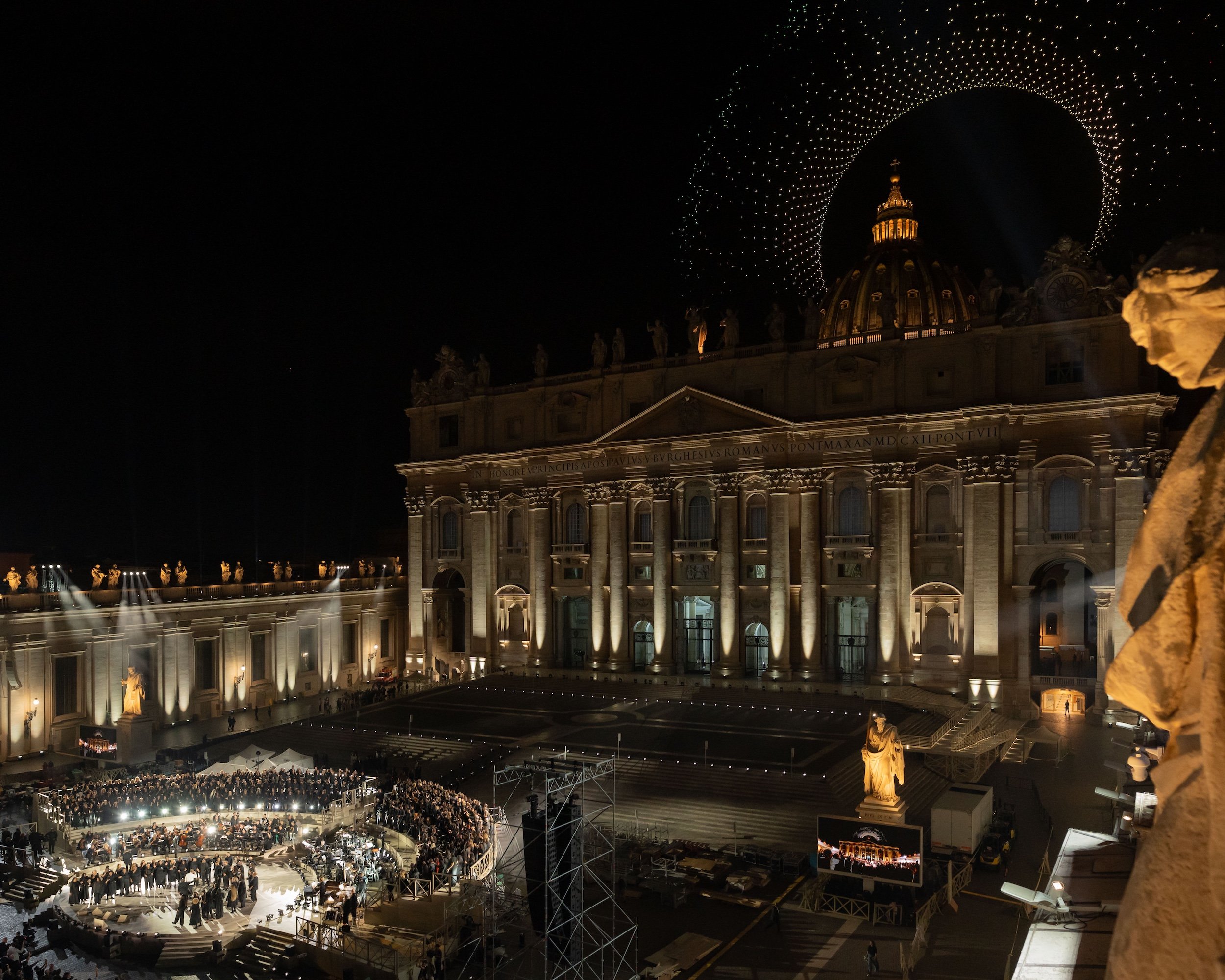 Nova Sky Stories drone show over St. Peter’s Square during the Grace for the World concert, Vatican 2025.