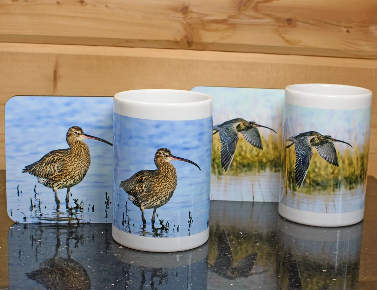 2 The Little Coffee mugs with coasters - Curlew