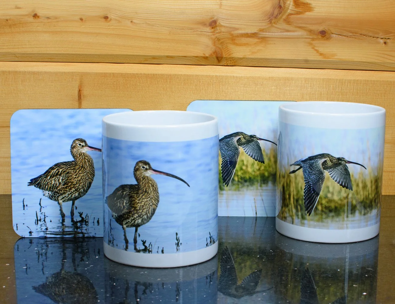 2 The BIG Tea mugs with coasters - Curlew