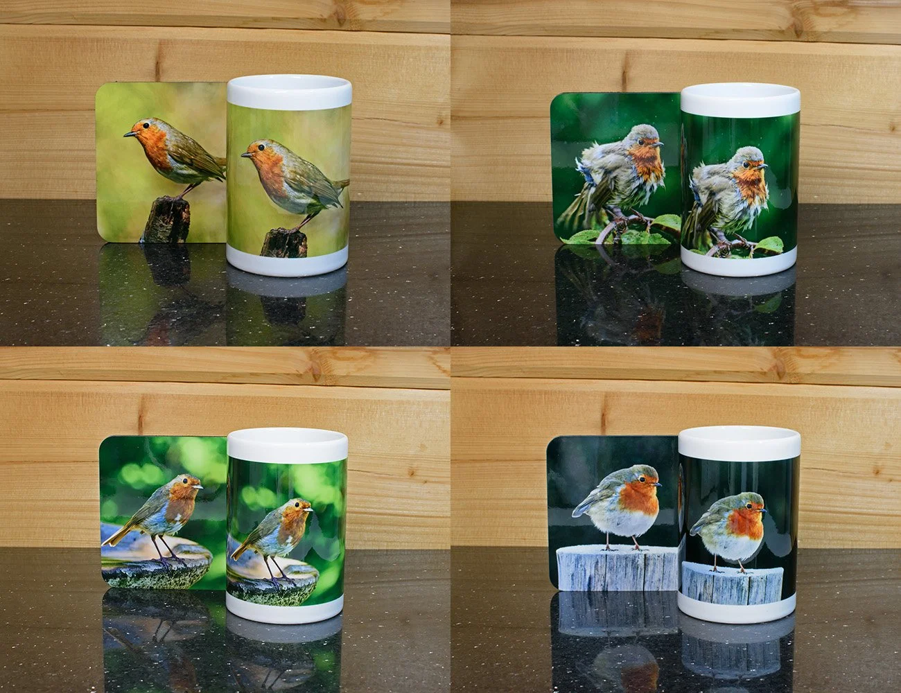 4 The Little Coffee mugs with coasters - Robin