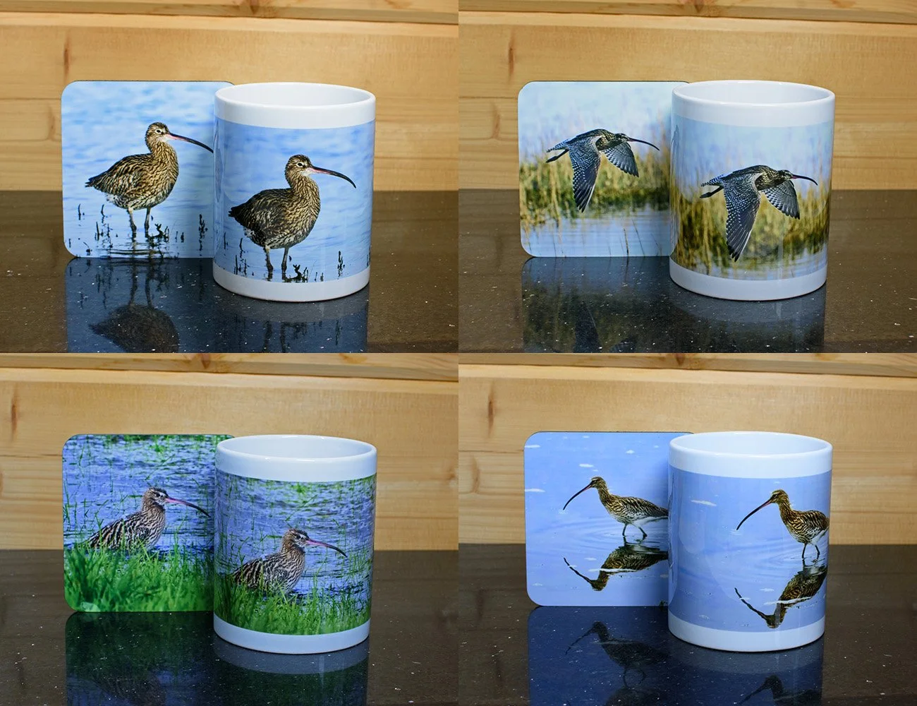 4 The BIG Tea mugs with coasters - Curlew