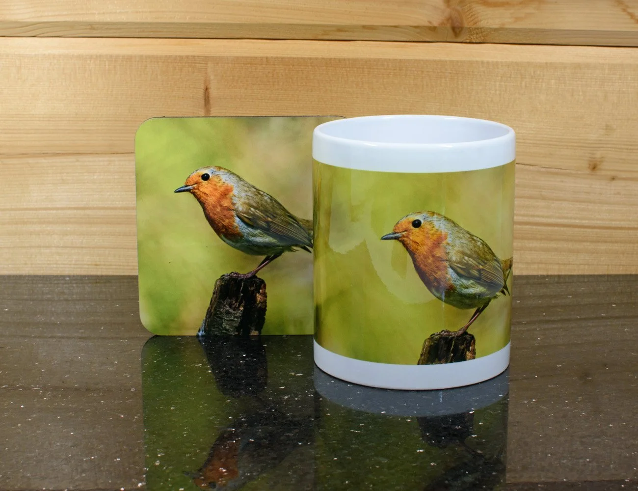 The BIG Tea Mug with coaster - Robin