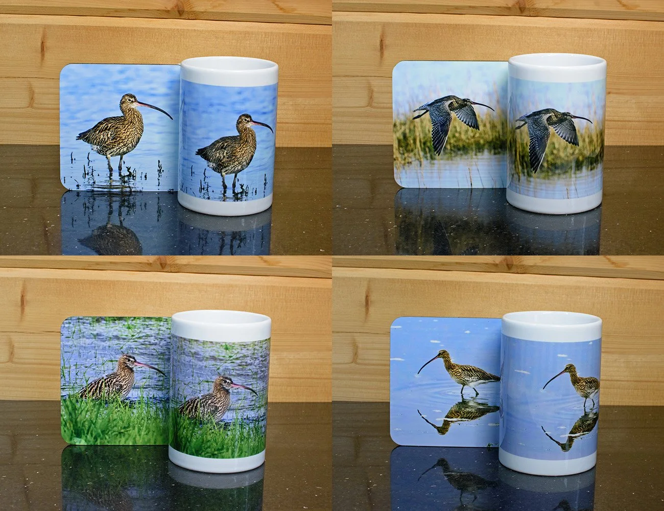 4 The Little Coffee mugs with coasters - Curlew