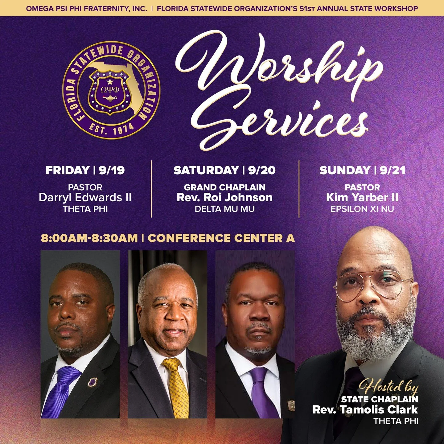 Florida Ques & visiting brothers, join us for Worship Services at the 51st Annual State Workshop. We’ll be presenting three powerful mornings of worship, prayer, and inspiration as we gather during our State Workshop in Jacksonville.
Locati