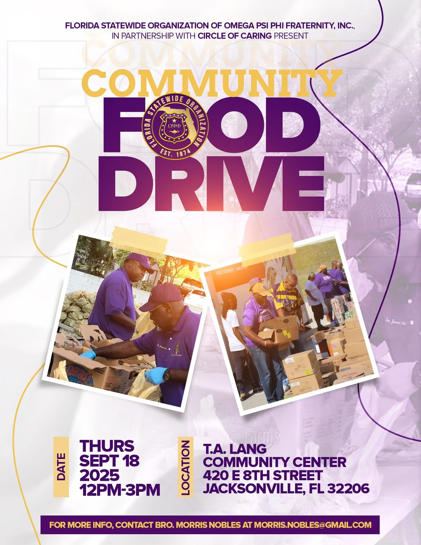 The Florida Ques, in partnership with Circle of Caring, is giving back to Jacksonville through a day of service and support for families in need. Join us the FSO Community Food Drive!
📅 Thursday, September 18, 2025
⏰ 12:00 PM – 3:00 PM
📍 T.A