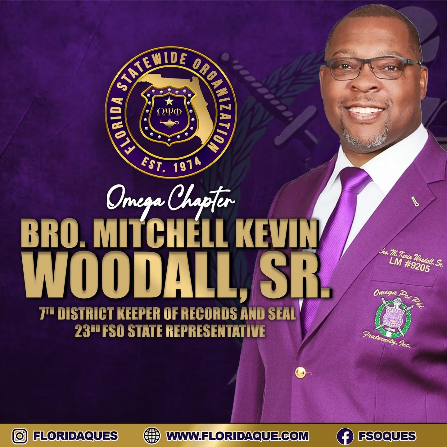 In loving memory... We pause to honor the life and legacy of our beloved Brother, Mitchell Kevin Woodall, Sr., FSO's 23rd State Representative, 7th District Keeper of Records and Seal, and a dedicated Omega Man.

On behalf of State Representative Roy