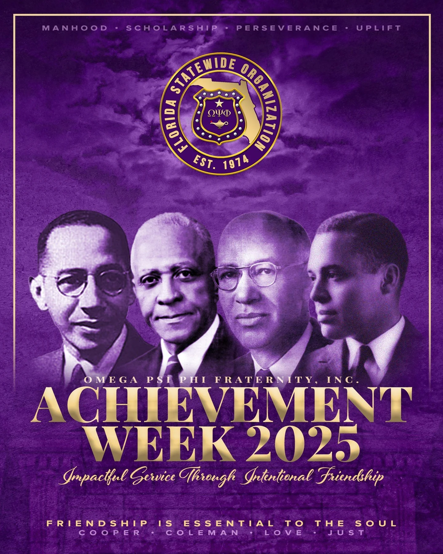 Celebrating excellence and honoring our founders and our purpose across the state of Florida, welcome to Achievement Week 2025! Internationally, Omega men are uniting under the theme &ldquo;Impactful Service Through Intentional Friendship,&rdquo; adv