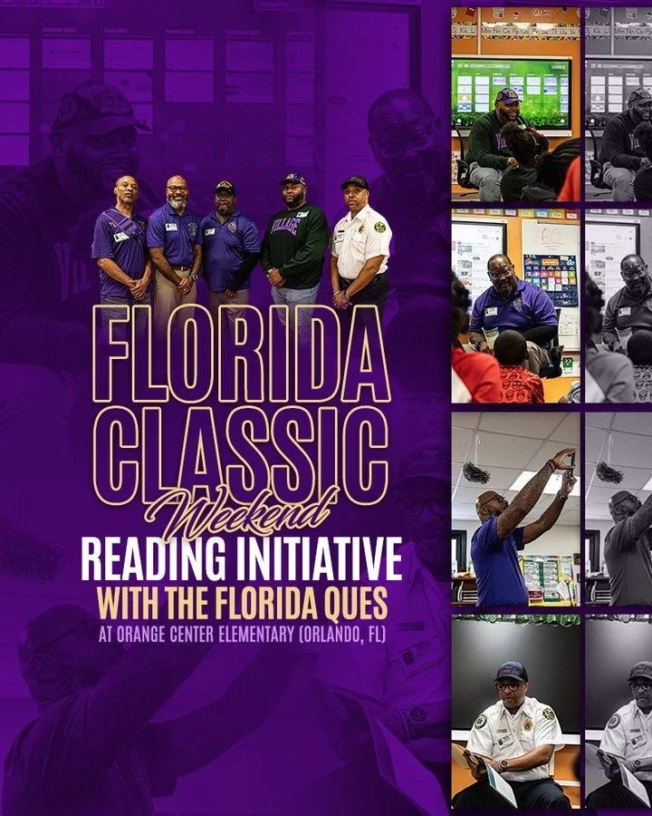 As part of the Florida Classic Weekend, the several Florida Ques participated in a meaningful service opportunity at Orange Center Elementary in Orlando. Brother Royle King II, the 25th FSO State Representative, hosted a focused Reading Initiative wi