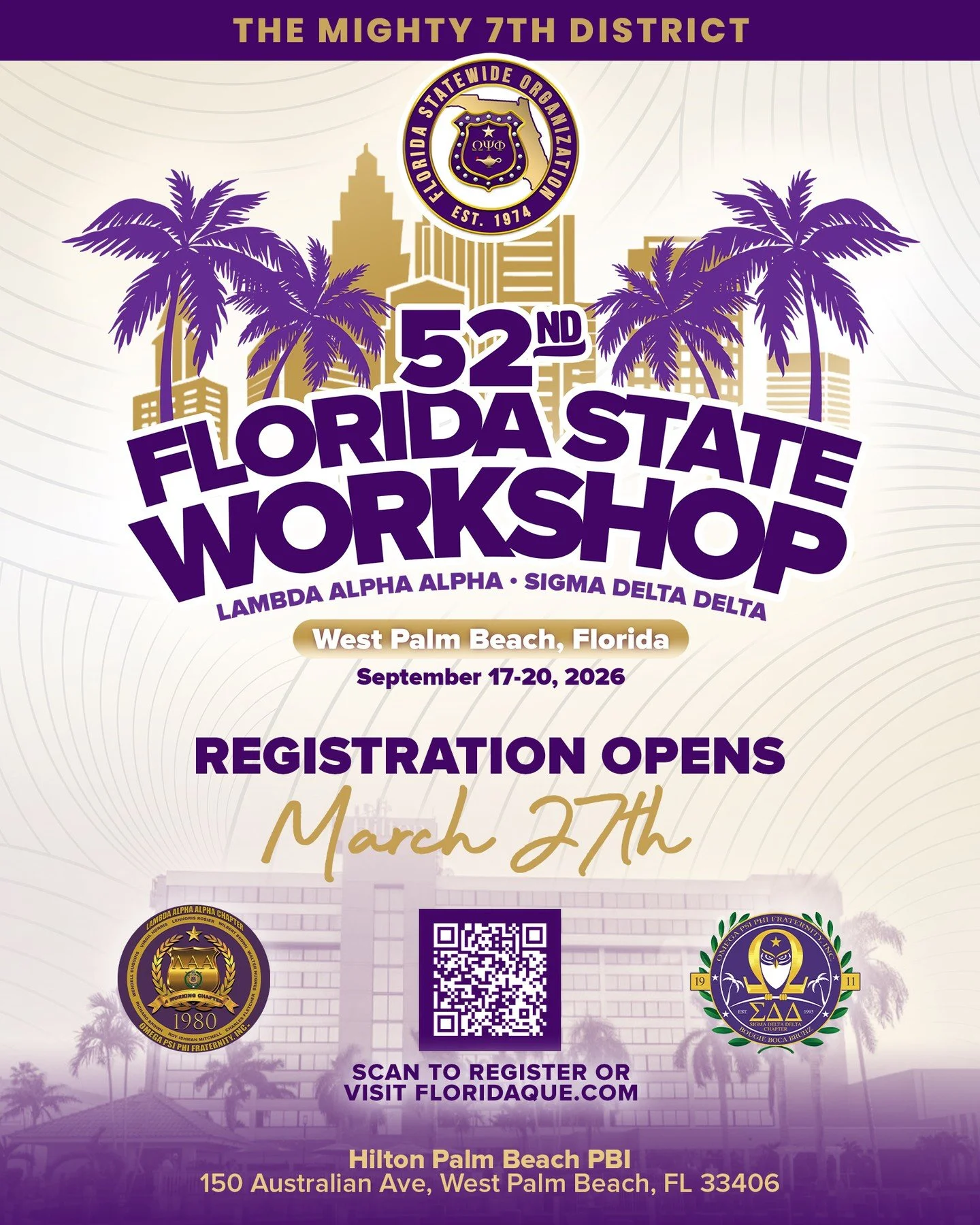 Attention, Brothers of the Florida Statewide Organization: The 52nd Florida State Workshop is heading to West Palm Beach, and we are preparing for another impactful gathering of Brotherhood, leadership, and service.

Join us September 17&ndash;20, 20