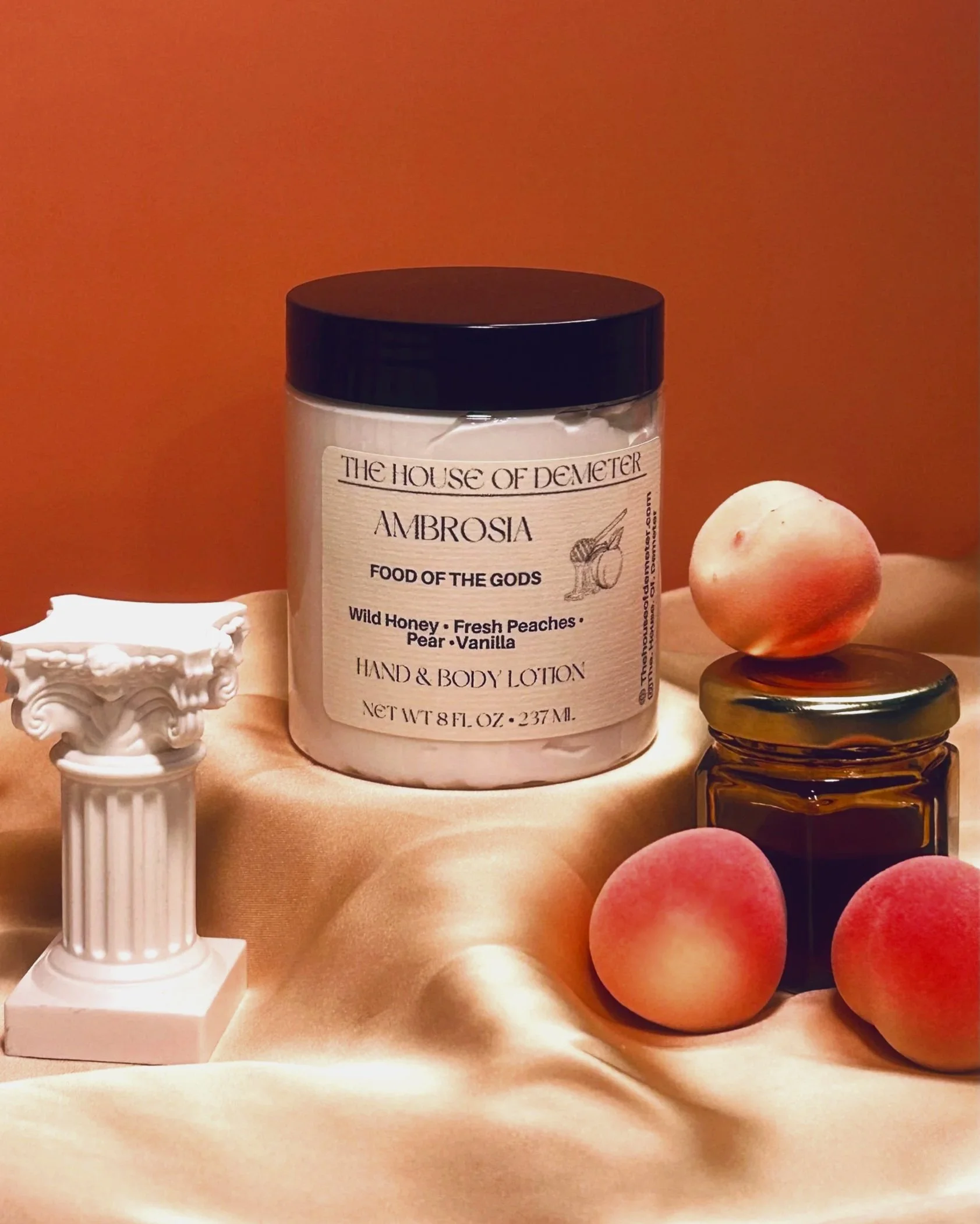 Ambrosia Hand and Body Lotion Body Scrub Body Oil and Whipped Soap natural blend of wild honey , fresh peaches, pear , vanilla for soft skin.