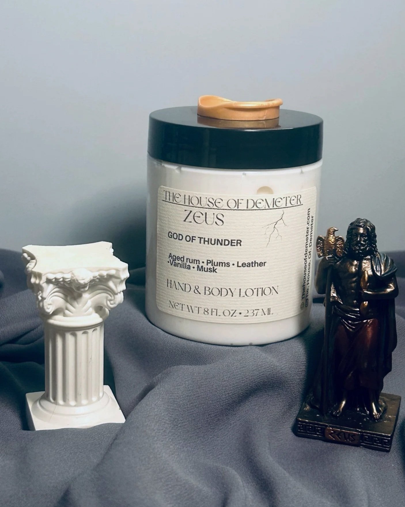 Zeus Body Oil and body and hand Lotion room spray natural blend of aged rum, plums, leather, vanilla, musk for soft skin.