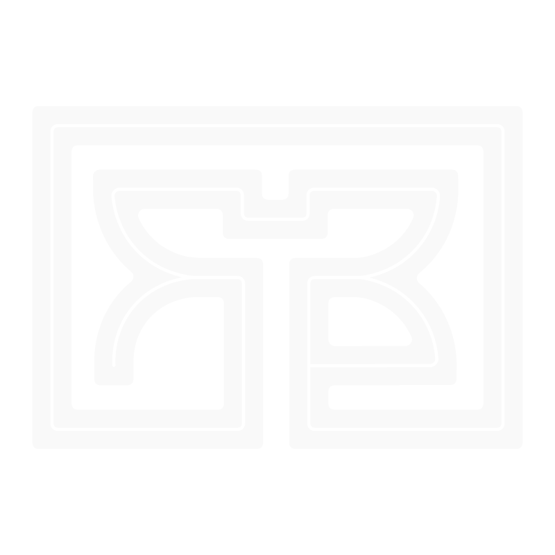Faint, stylized logo with a central T-like shape and symmetrical linework in gray on a white background.