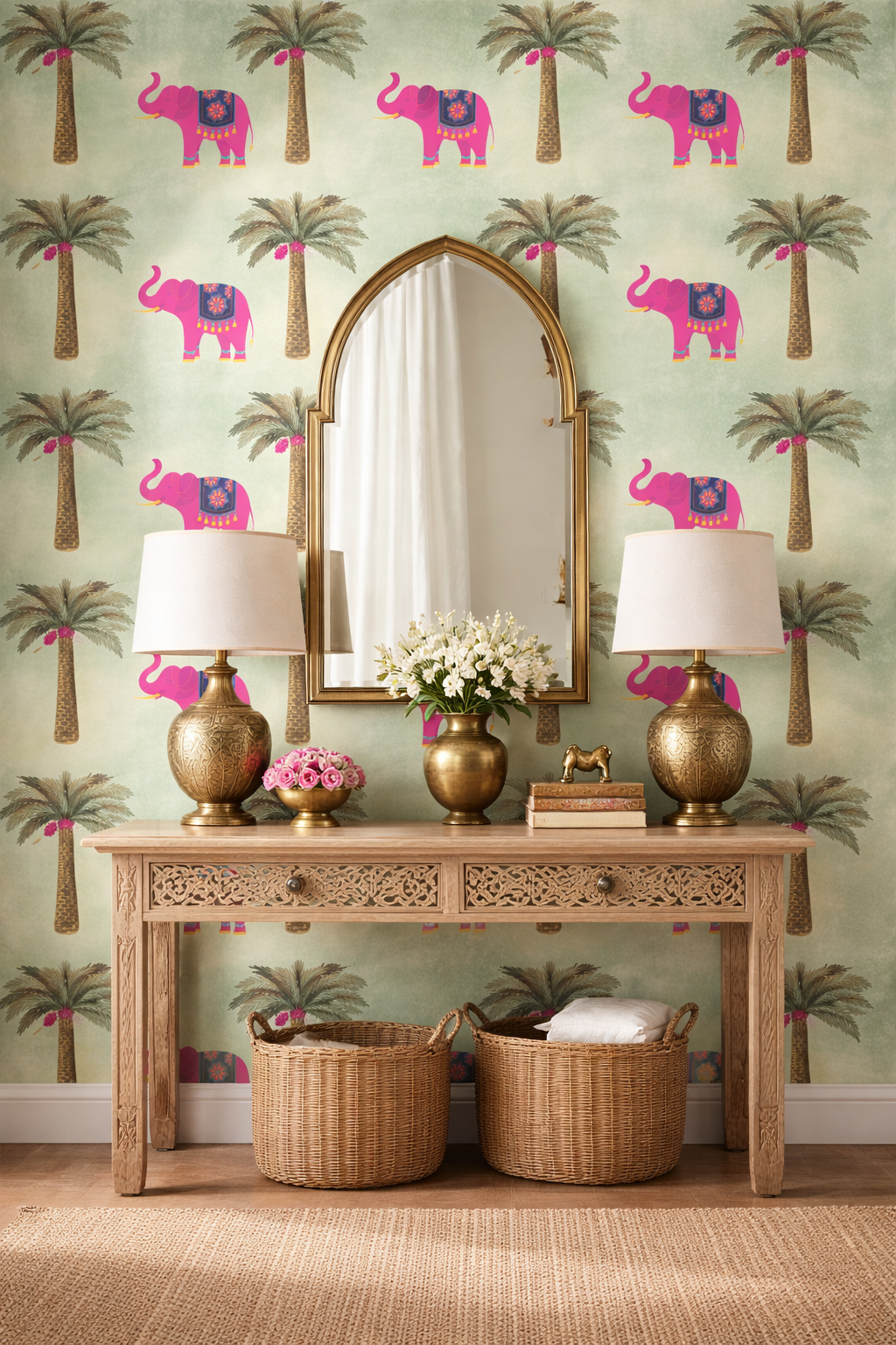 Showcasing a wallpaper designed by me, showing how to use it in an accent area