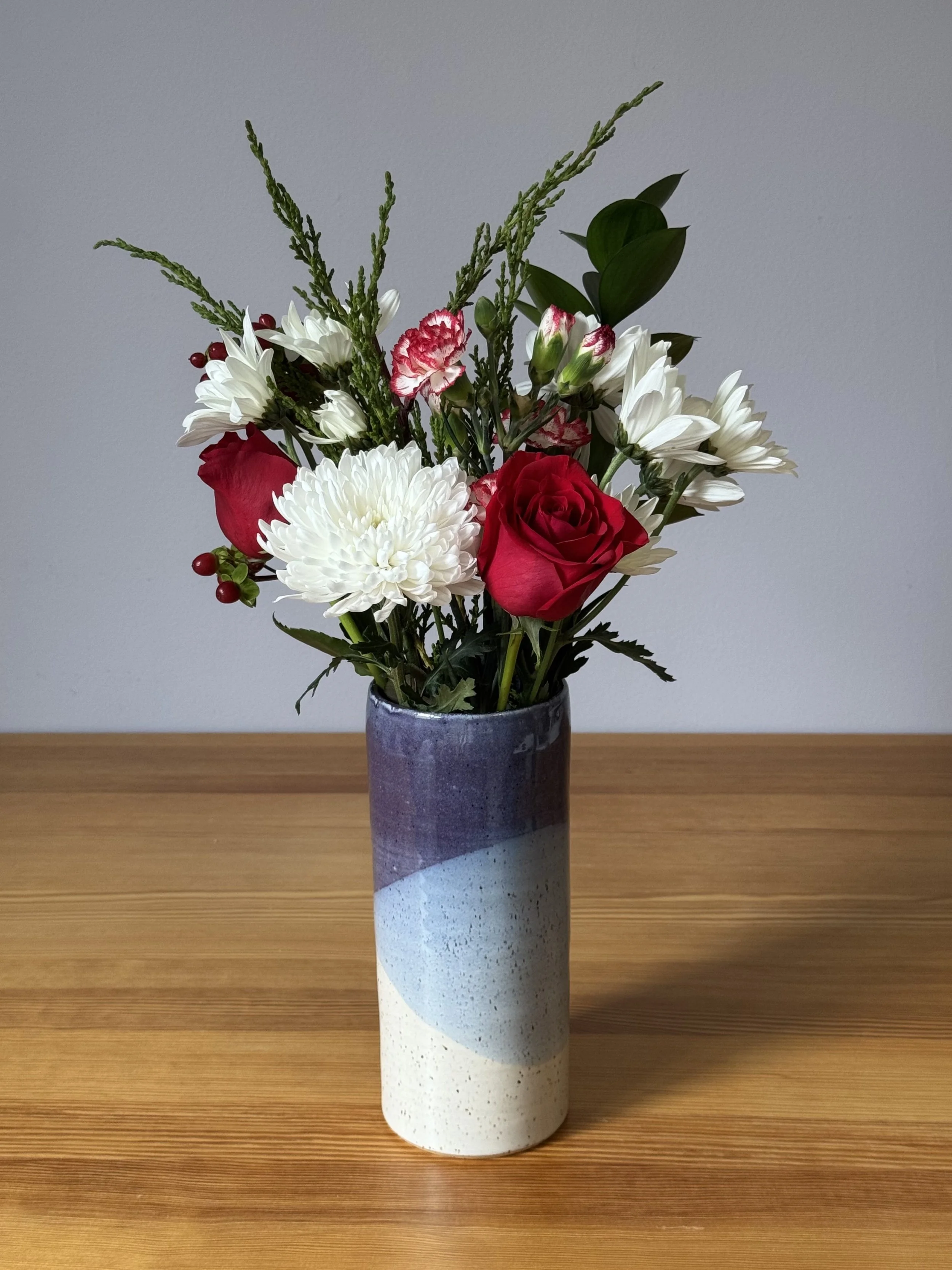 White and Purple Cylinder Vase