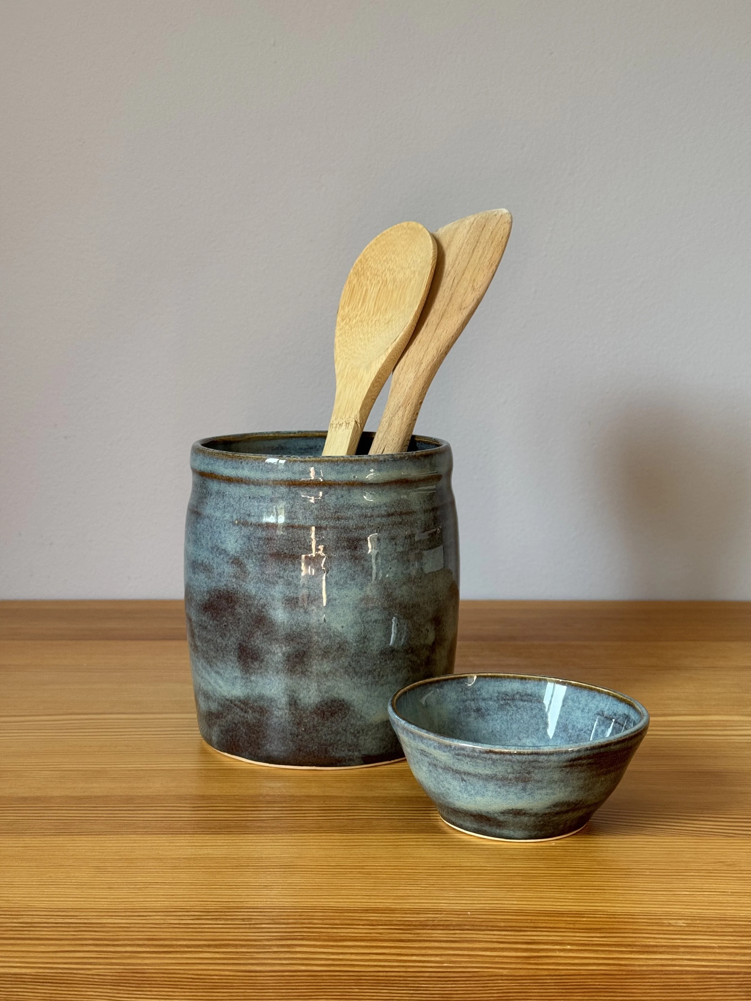 Utensil Canister - Stormy Skies - with small bowl.jpeg