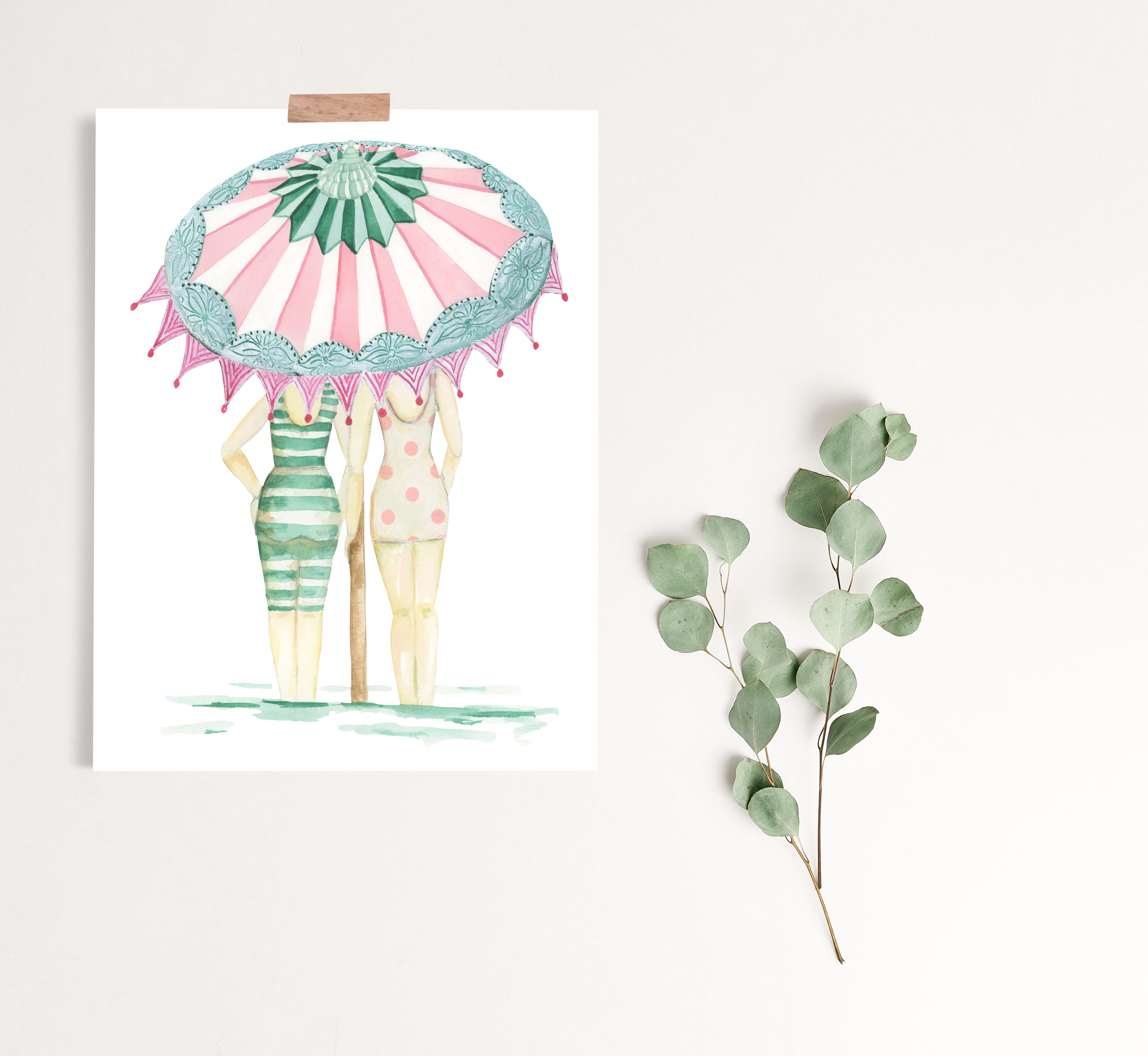 Vintage Poolside Bliss – Art Print of a Relaxing Day Under an Umbrella