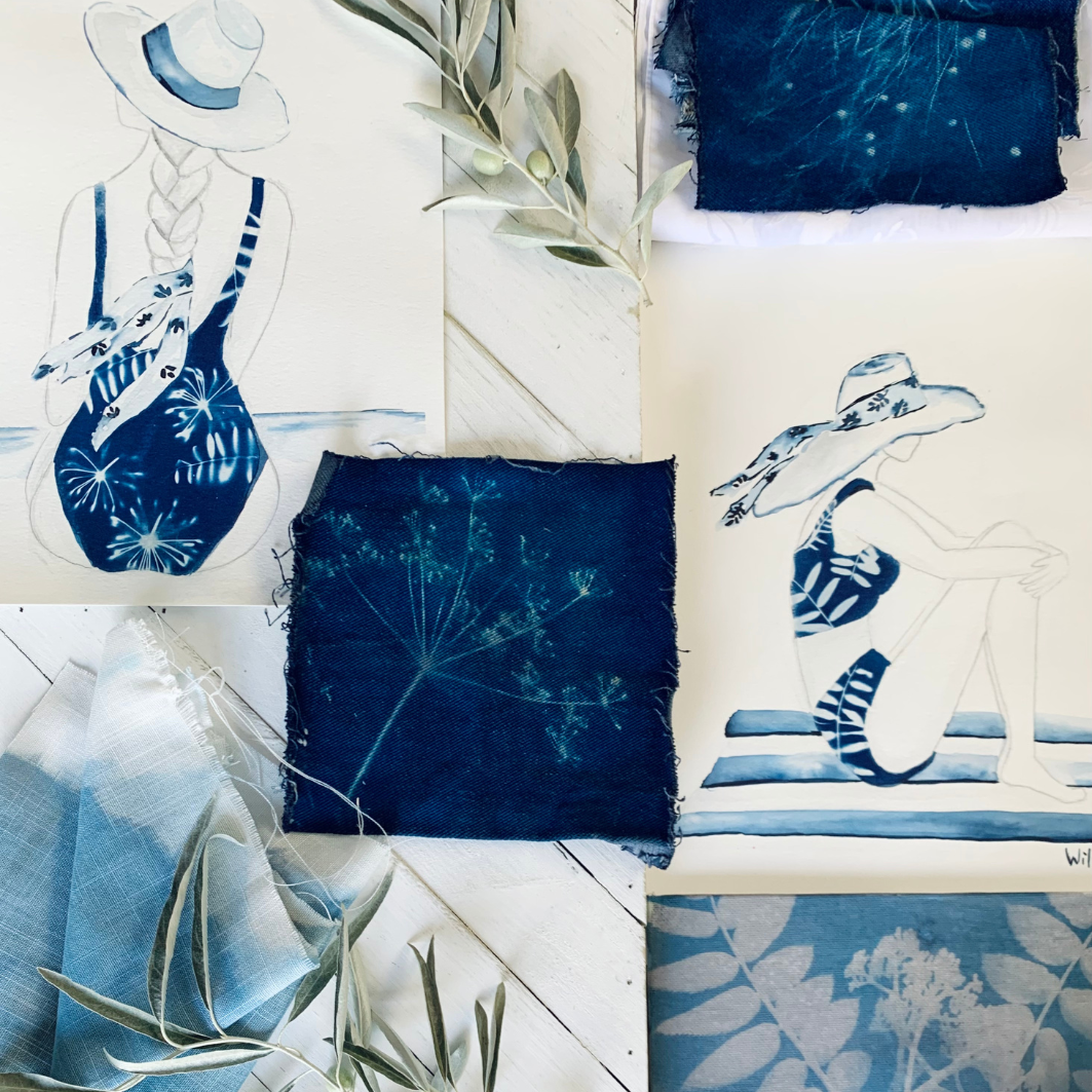 Cyanotype art prints beach house