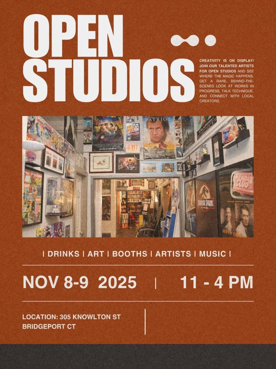 @bridgeportarttrail 2025 is almost here! our favorite time of year!
Join us at The Knowlton  for Open Studios on Nov 8&ndash;9, 11 AM &ndash; 4 PM

🙌Comment what you are most excited for!

Step inside the creative spaces of local artists, explore wo