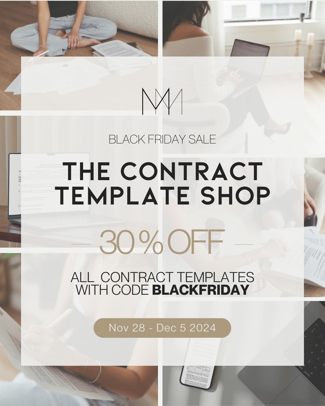 30% off lawyer-drafted contract templates starts now! 🛍️ 
 
Take the guesswork out of your contracts with my collection of attorney-approved templates, designed to make your business legally secure and your contracts stress-free. No more DIY confusi
