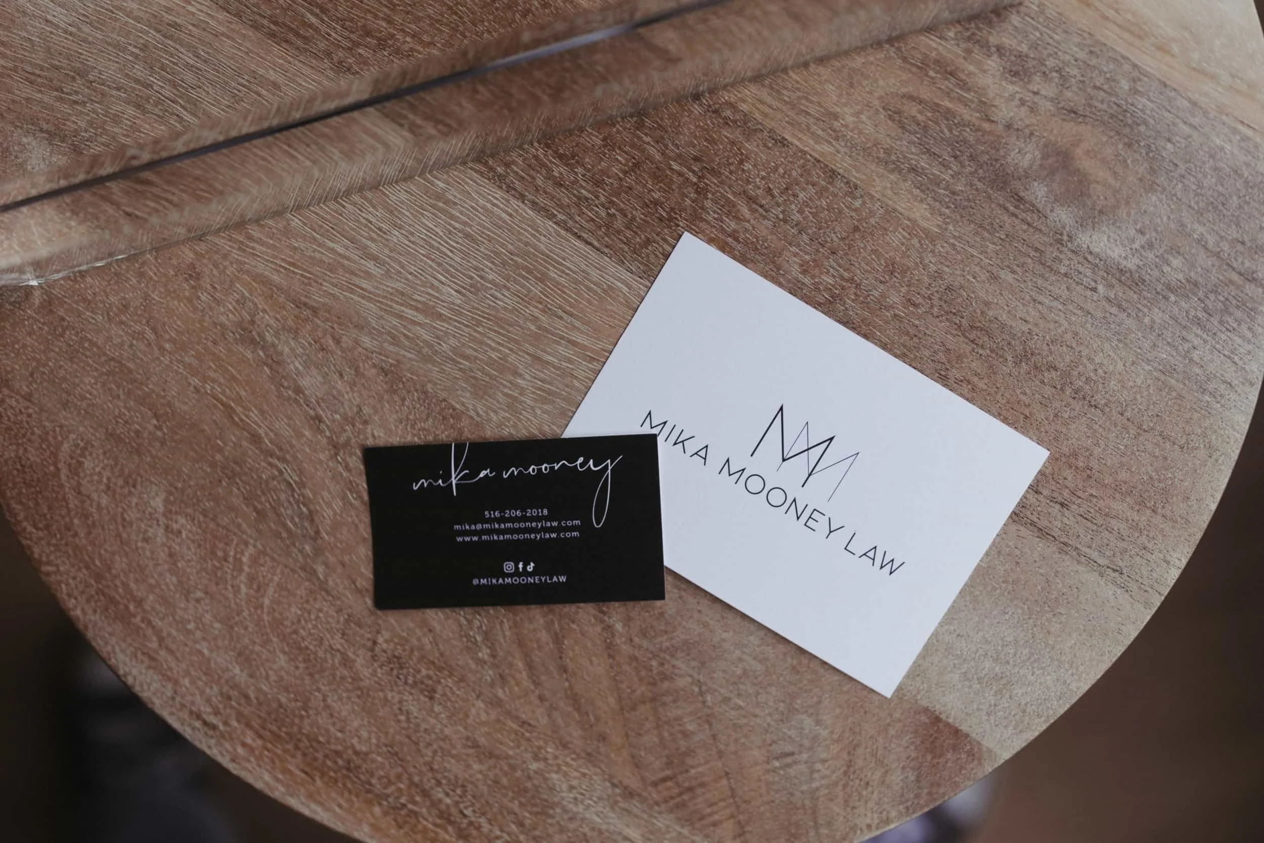 Trademark attorney business card for founder-focused legal services.