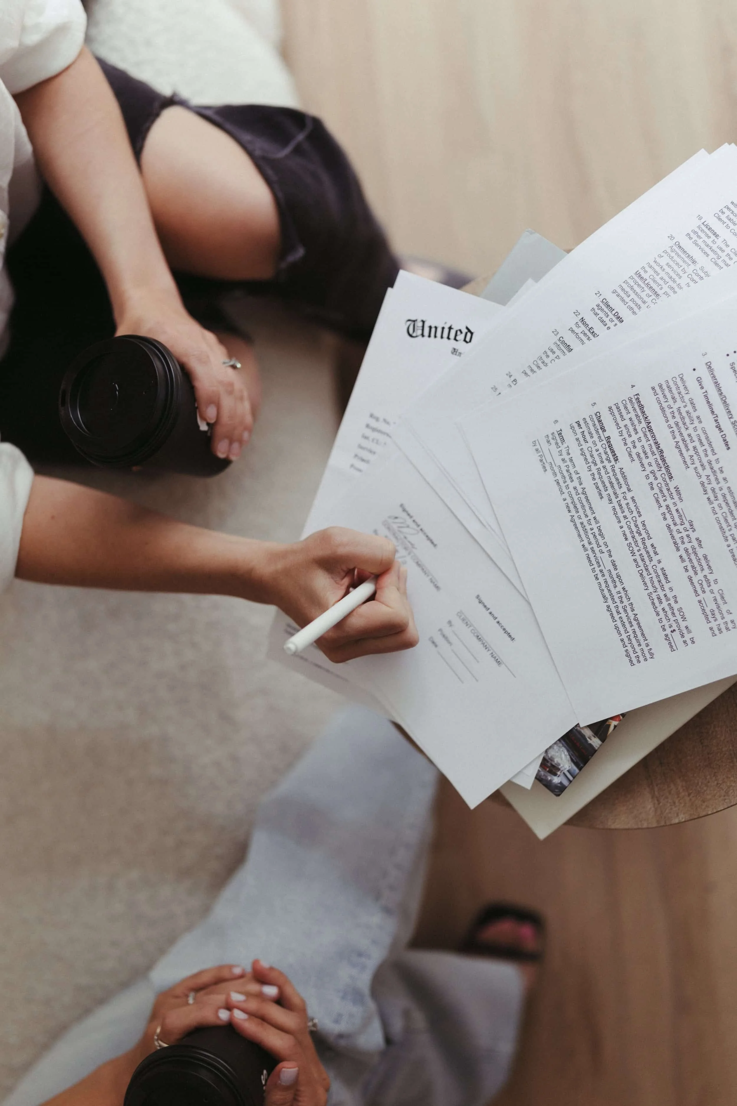 Intellectual property legal paperwork for trademark and copyright services.