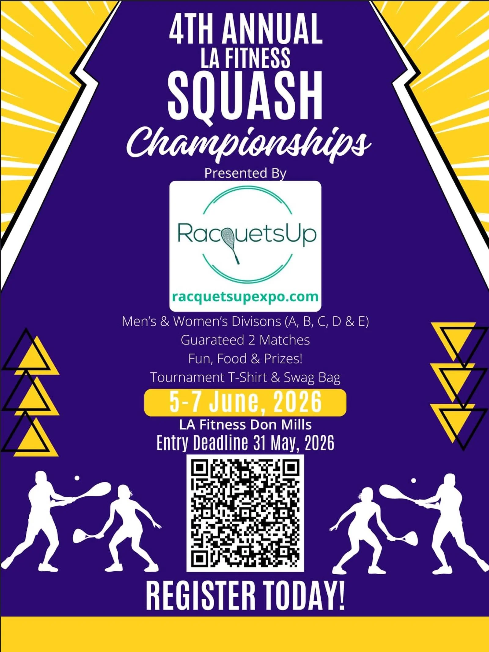 The LA Fitness Squash Championship is back!! This touching is always a great weekend of squash &amp; community. See you on the courts!!!!