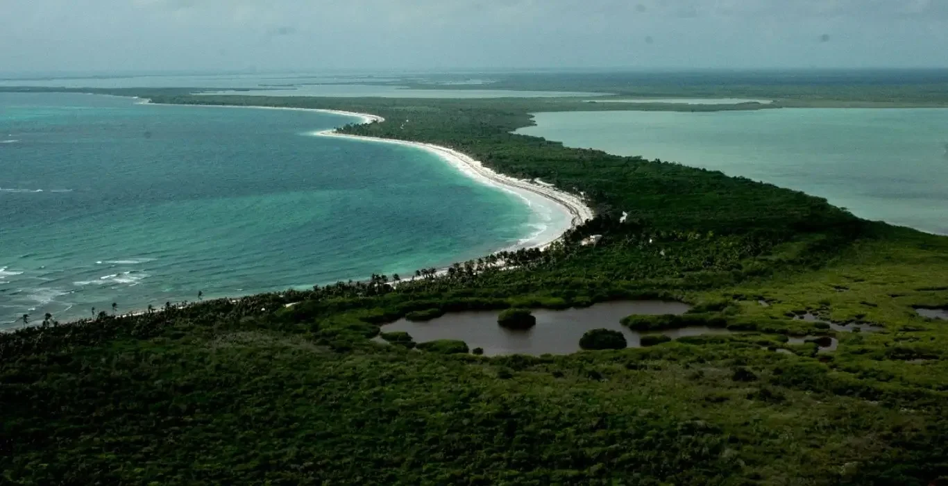 The Sian Kaan Biosphere Reserve in Quintana Roo, Mexico, seen from above