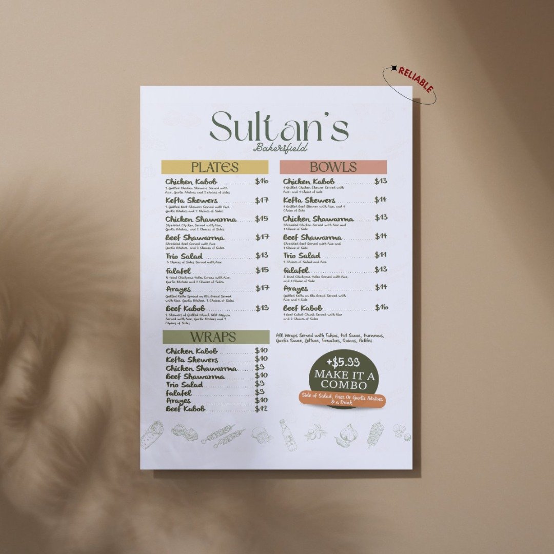 We&rsquo;ve been having a fantastic time working with Sultan's Mediterranean Grill on a variety of exciting projects. From reimagining their logo and revamping their social media presence to designing their menu and refining their overall branding, i