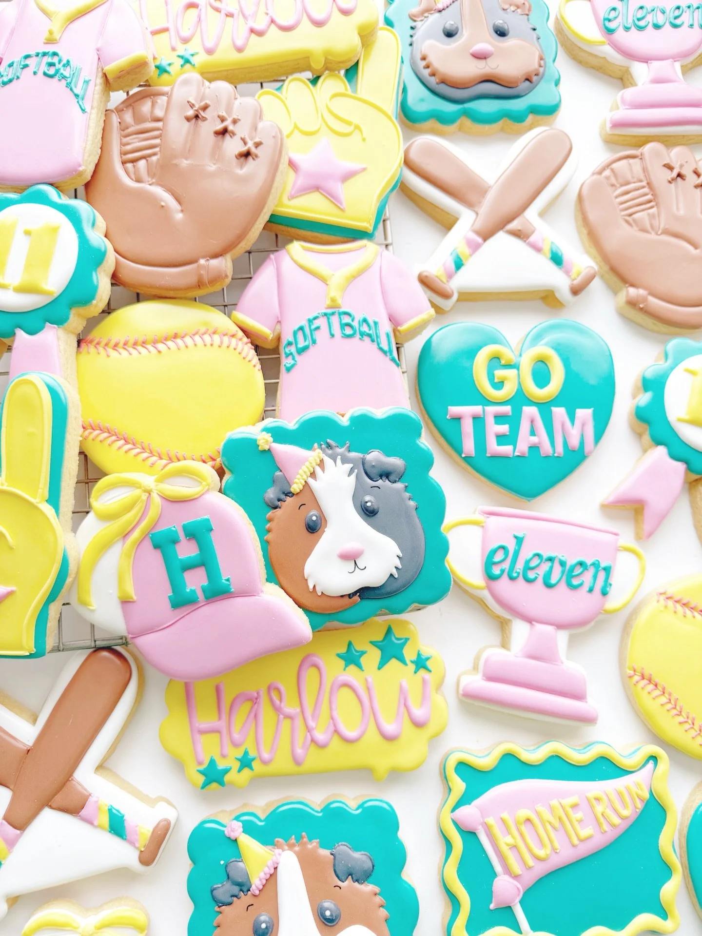 Softball+guinea pigs for the birthday girl. When I say &ldquo;custom cookies&rdquo; I mean it!! 

#softballcookies #guineapiglife #birthdaycookies #cookiesofinsta #softballislife