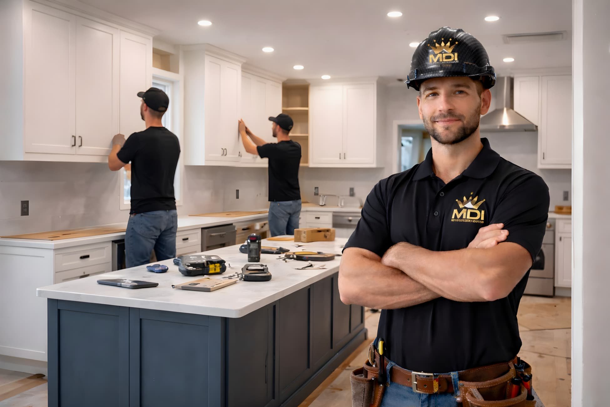 Kitchen cabinetry installation after drywall and paint, coordinated as part of a full kitchen remodeling project by a licensed general contractor