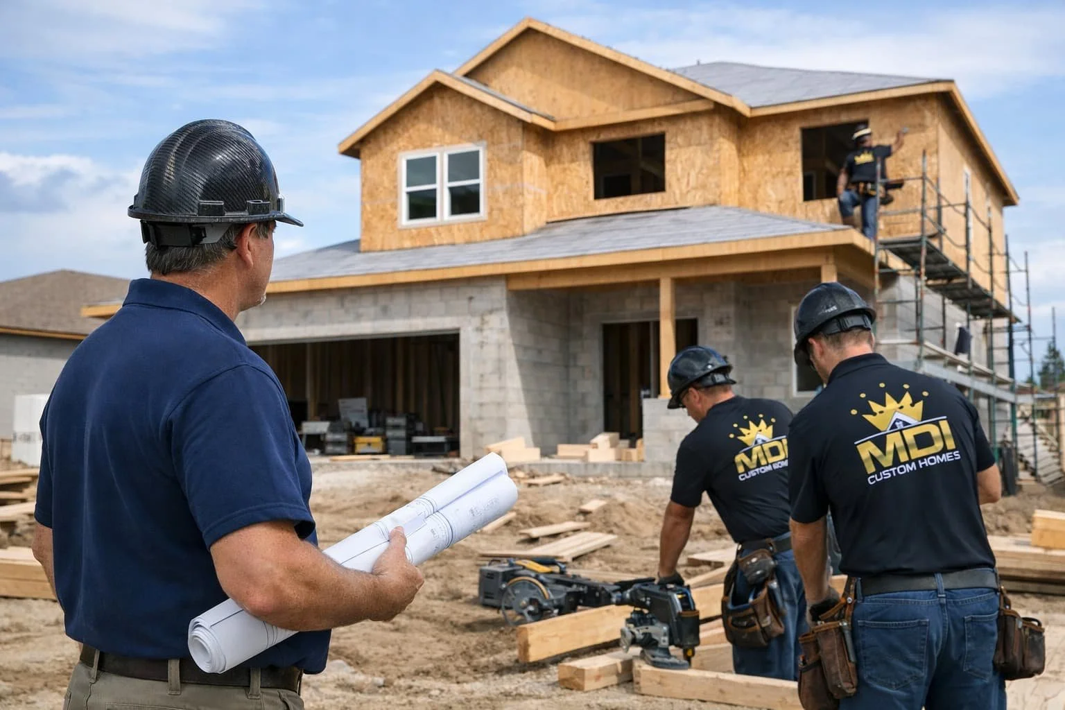 Licensed general contractor overseeing residential home construction project