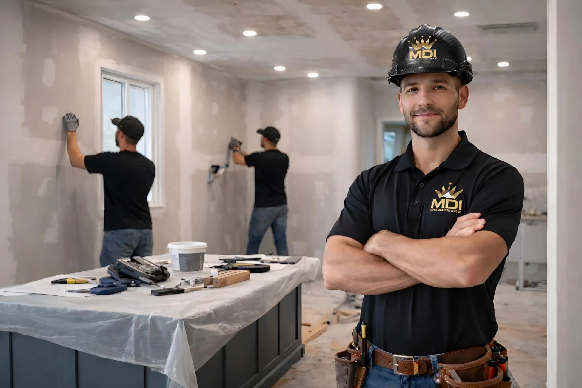 Kitchen remodeling during the drywall phase with electrical rough-in completed and construction managed by a licensed general contractor