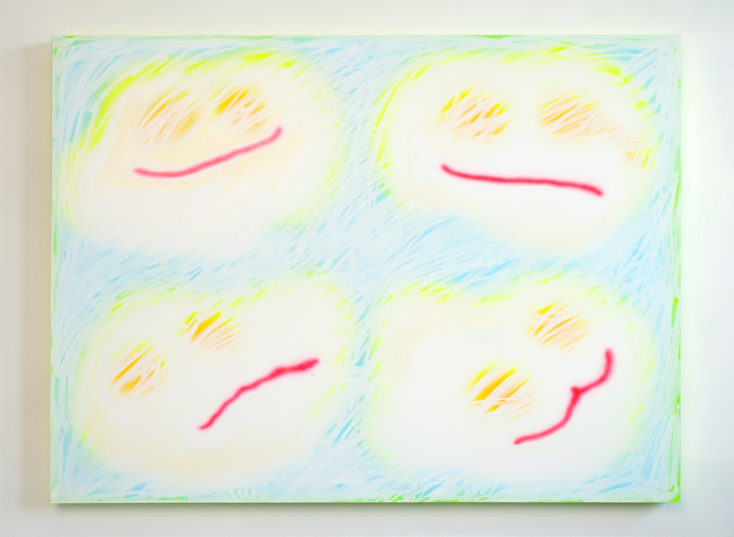 Yong Eun Kwon, Cloudy Sunny Side Up, 2024, Acrylic, Oil stick on panel
48×36″