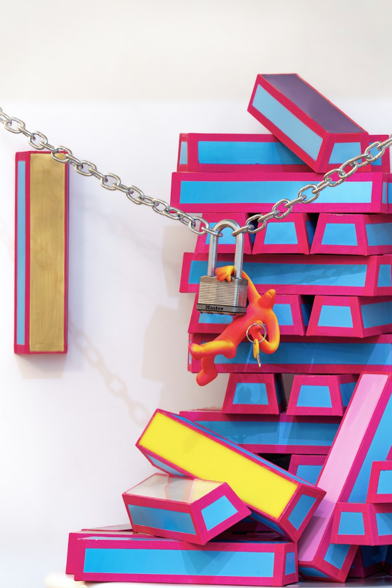 Hongbin Kim x Yong Eun Kwon, Fine Color with Pink Acrobat, 2024, Acrylic paint, paper, resin, 11 x 3 x 2” (27.9 x 7.6 x 5 cm) EA