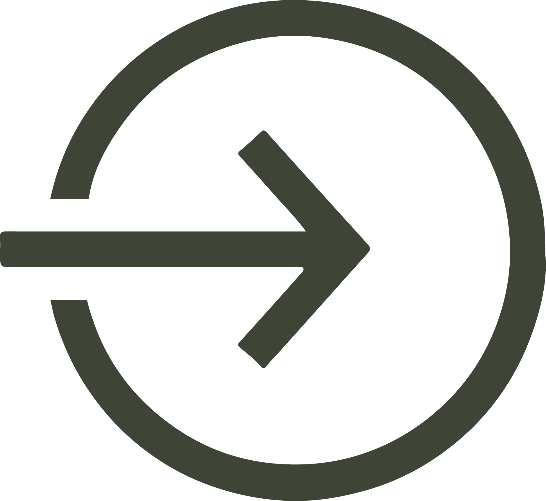 A black circle with a gray arrow pointing right inside it.