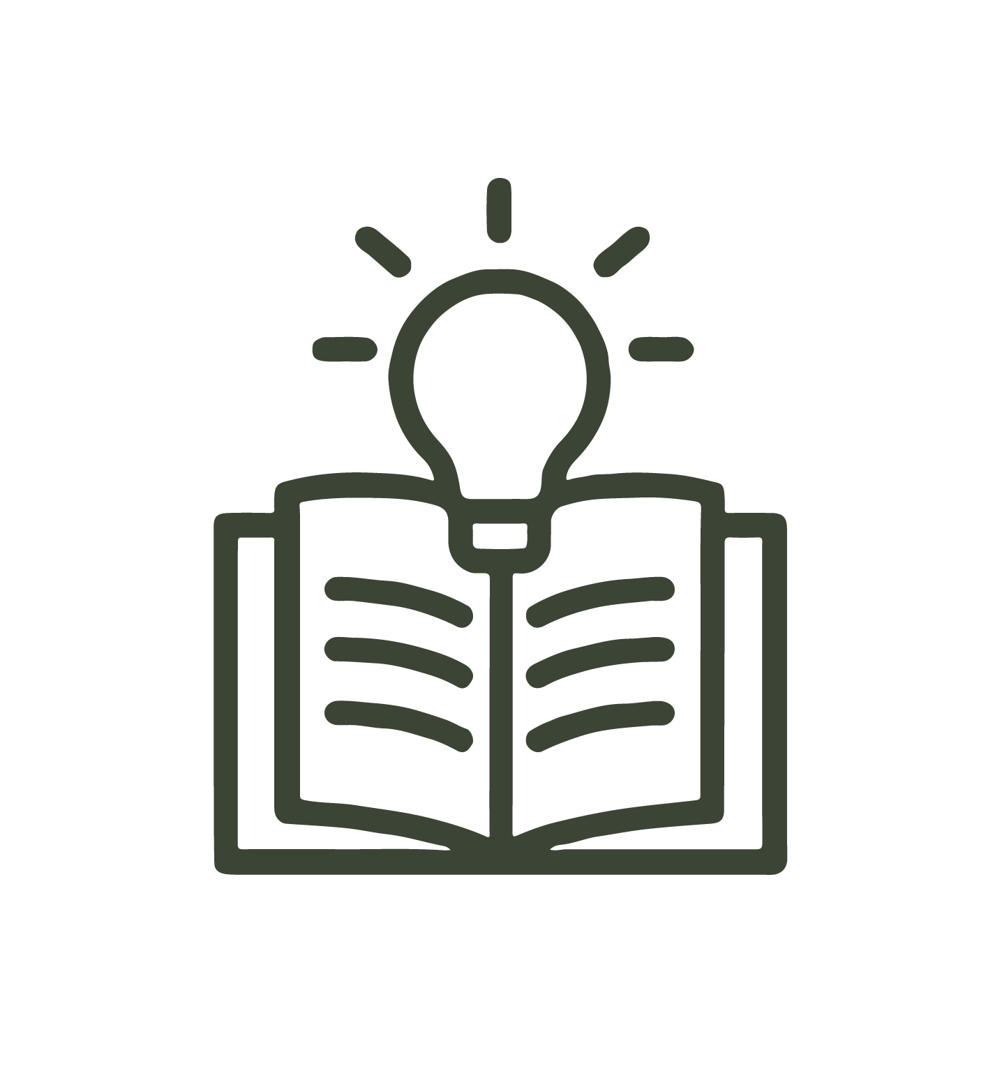 Open book with a lightbulb above it, representing ideas or learning.