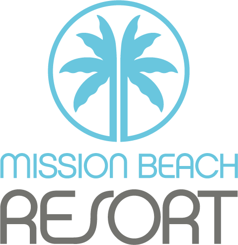 Logo of Mission Beach Resort featuring a palm tree inside a circle with the text 'Mission Beach Resort' below.