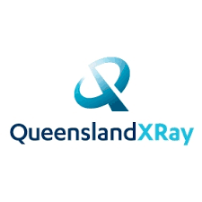 Queensland X-Ray logo with a stylized blue ribbon design.