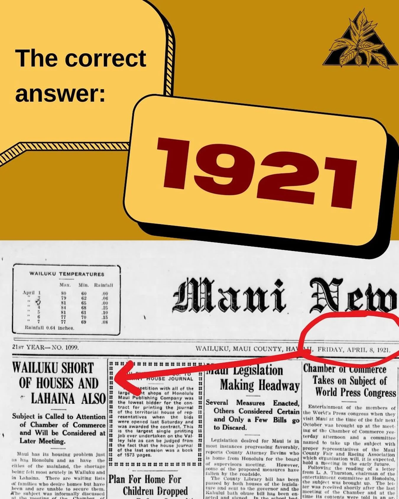 The correct answer: 1921!
That means that our community has been challenged by a shortage of housing for our people for more than a century. One of the reasons why? The vast majority of the publicly-funded affordable and workforce housing that Maui