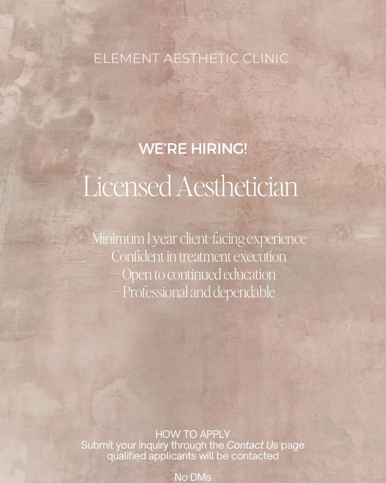 We&rsquo;re expanding our team.
We&rsquo;re seeking a licensed esthetician aligned with our standards of care and commitment to the craft.

Resume required.

Apply through the Contact Us page on our website.
No DMs.