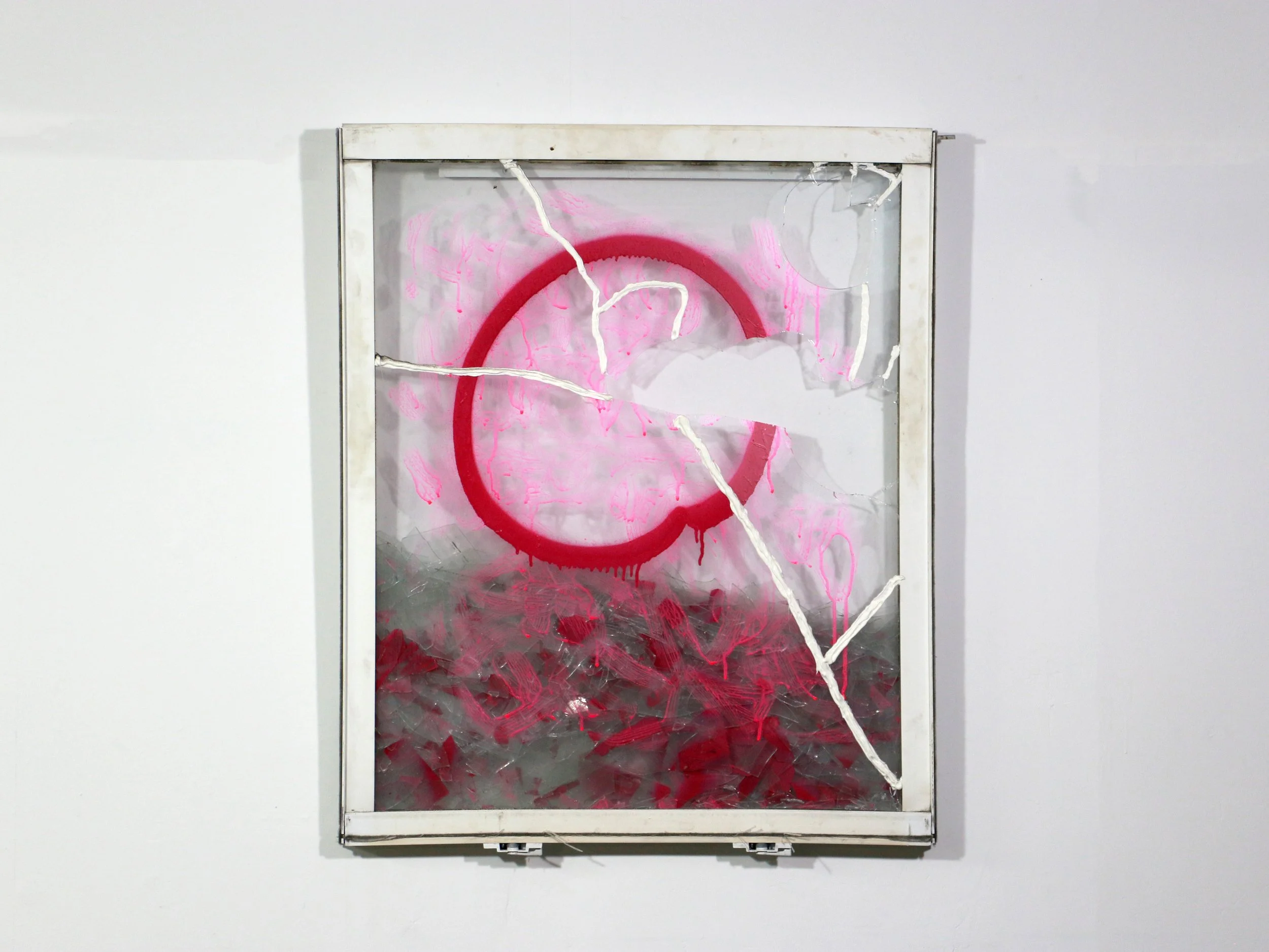 "Toxic"
found window, spray paint, glue, glass, caulking
29 x 2 x 35in
(2017)
