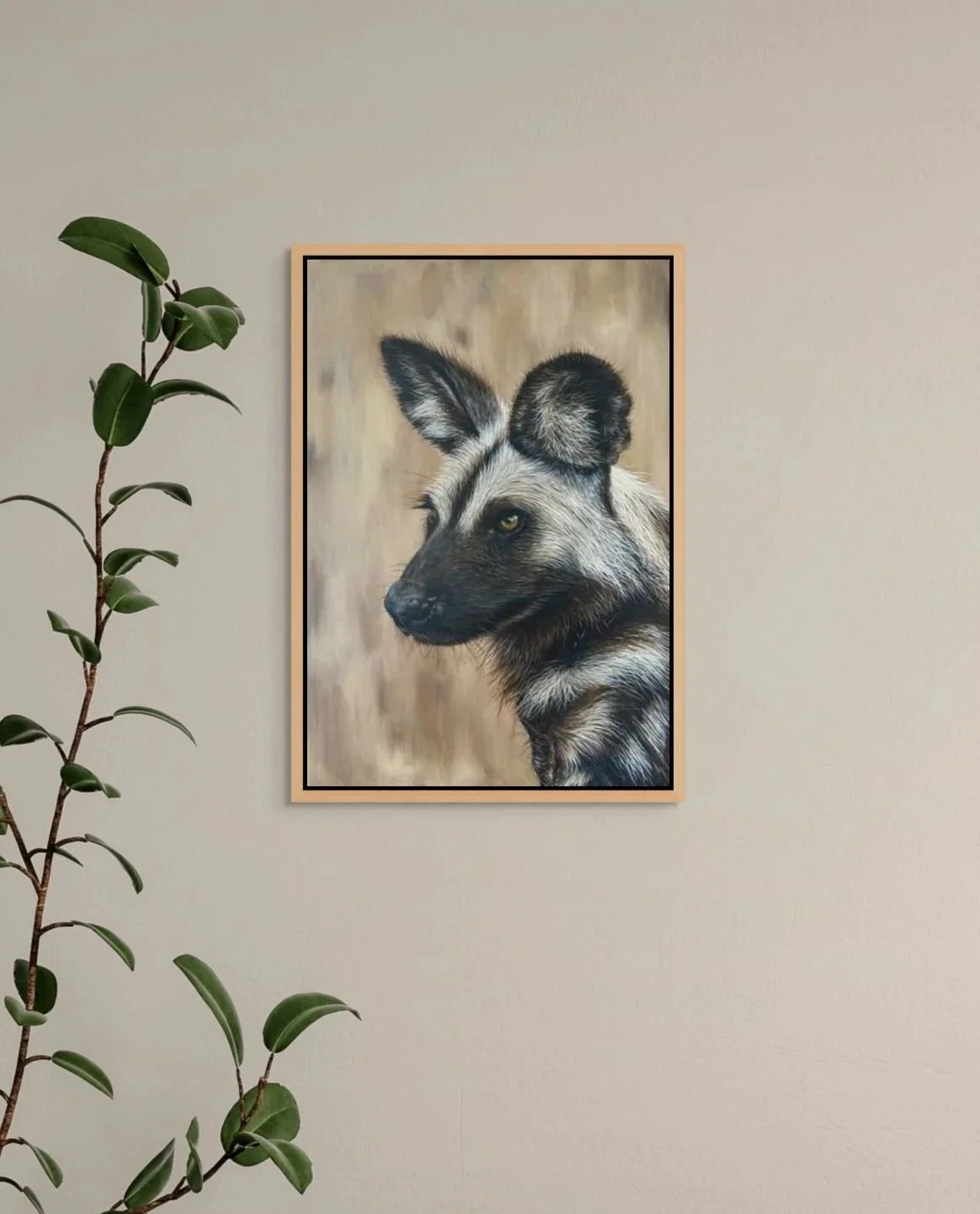 Painting of endangered species African Widdog by animal artist Rachel Wolfe from Tasmania