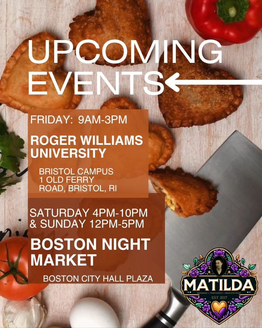 Join us this weekend for a heartwarming treat! We will be serving up our special heart-shaped empanadas at Roger Williams University on Friday from 9am-3pm. Then at  Boston Night Market on Saturday 4pm-10pm and Sunday 12pm-5pm. Can't wait to share th
