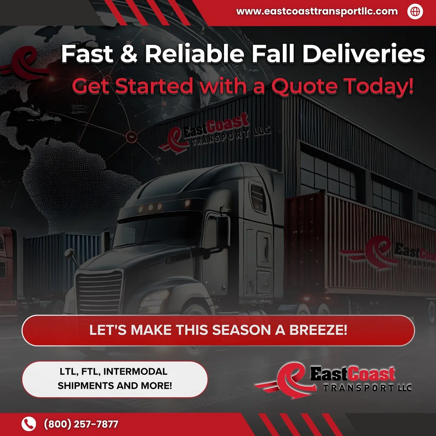 🍂 Need a freight partner you can count on? East Coast Transport is here to handle your seasonal rush with unmatched speed and reliability. Whether it&rsquo;s a last-minute delivery or a cross-country shipment, we&rsquo;re ready to help you keep your