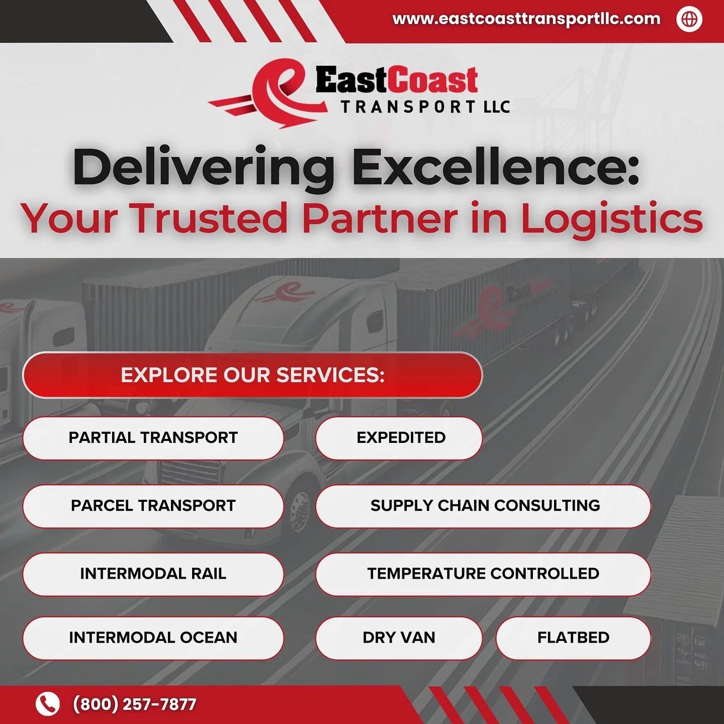 🌟 At East Coast Transport, we believe in delivering excellence&mdash; every load, every time.🌟

Our commitment to efficiency and reliability sets us apart in the logistics industry. 

Ready to experience seamless shipping? 🚚

📦 Get a freight quot