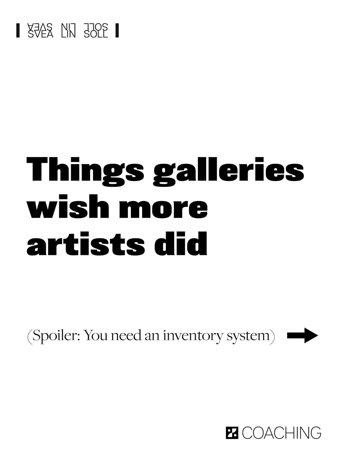 ✨ Things galleries wish more artists did ✨

👉Have good images of your art
👉Track your work
👉Present yourself professionally
👉Use contracts
👉Deliver like a pro

Spoiler! You&rsquo;re going to need an inventory system. I use Artwork Archive to man